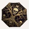 Dark Tree of Life: Skulls & Symbols Circular ArtworkUmbrella, Portable 3-Fold Compact Umbrella for Men & Women Gift