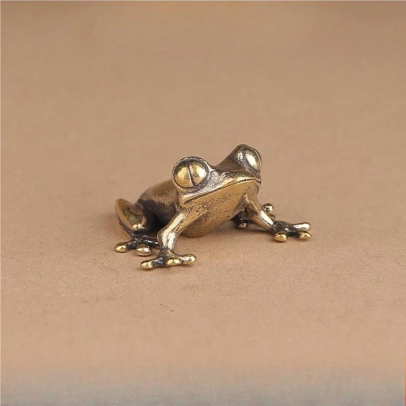 Retro Messing Mini Frosch Miniaturen Figuren Vintage Tierfigur Kröte Desktop Ornamente Heimdekoration Handwerk Tee Haustier Dekor