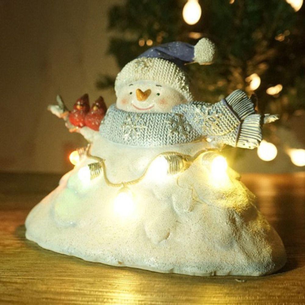 Glowing Snowman Statue Nightlight Cartoon Snowman Figurine  Festival