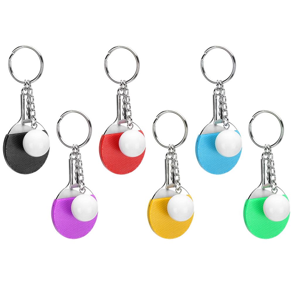 6Pcs Mini Table Tennis Racket Keyring PingPong Bat Key Chain Keyfob Bag Hangings