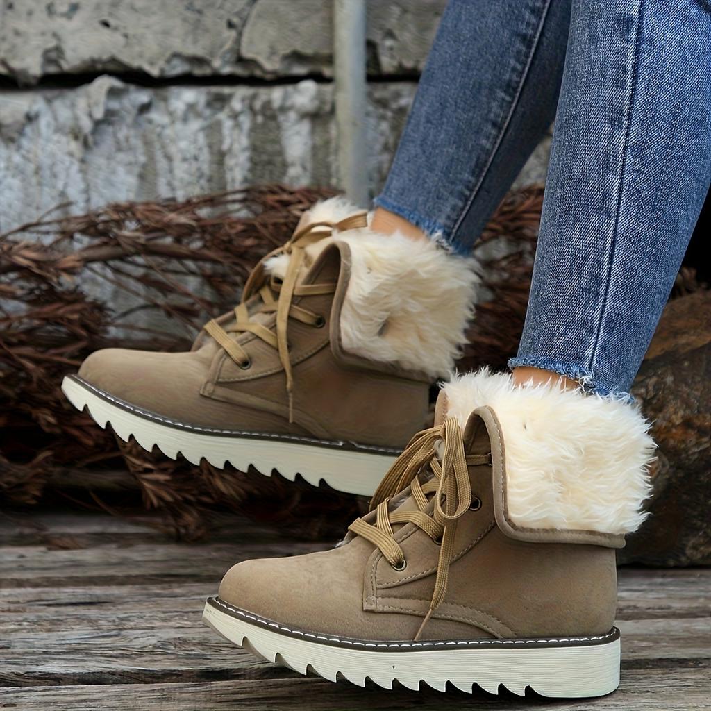 Large Size Mid-calf Snow Boots Women 2025 Fall and Winter Padded Thickened Warm Lace-up Cotton Boots