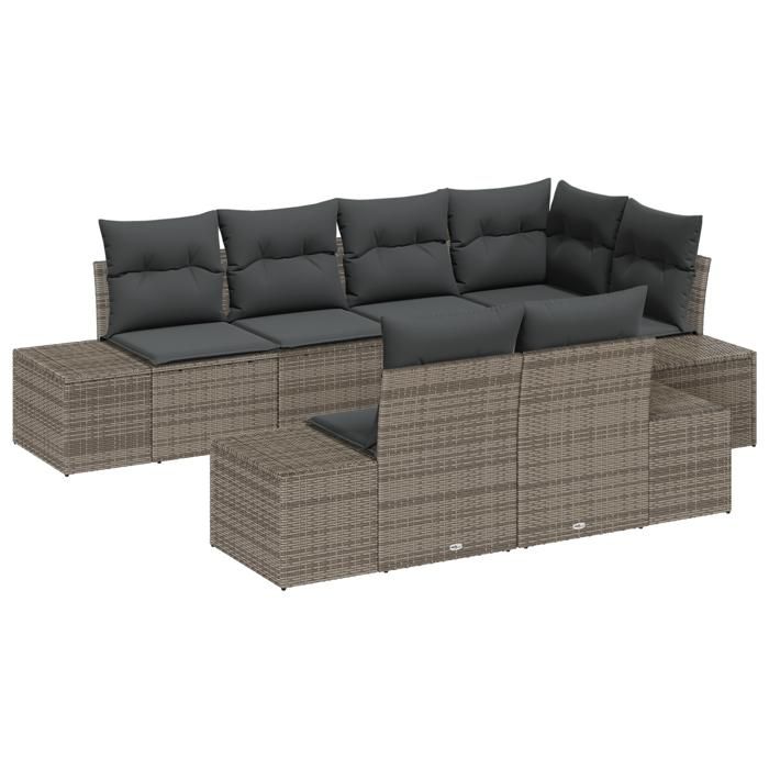 VidaXL Ensemble de canapé de jardin de 7 pièces avec coussins en polyrotin gris 3347099