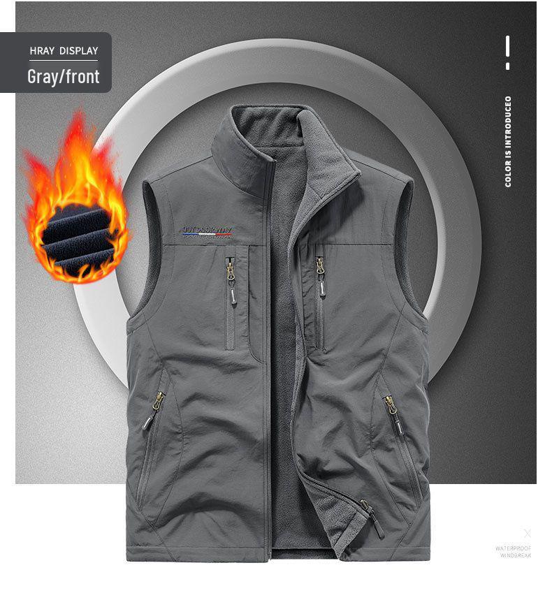 Herren Wendbare 8-Taschen Fleeceweste - Herbst/Winter Polarfleece, Ärmellos und Verdickt für Outdoor-Einsatz