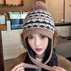 Fair Isle Style Ear protecting Knitted Hat for Women in Winter Plus Velvet and Thickened To Keep Warm Toe Cap Woolen Hat Northeastern Ski Hat Trend