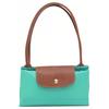 Longchamp Le Pliage 28 Chiusura con Bottone e Zip Manici Lunghi Tela e Pelle Borsa Tote a Forma di Raviolo Piccola da Donna Turchese-Blu 2605089P70