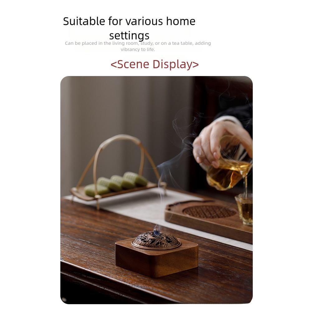 Minimalist Walnut Aroma Diffuser and Incense Burner with Lid for Home Use Supports Multiple Incense Types with Safety Design
