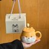 Cute Shiba Inu Coffee Mug Cartoon Animal Ceramic Milk Mug Creative Ceramic Mug with Lid and Spoon Kitchen Drinking Utensils