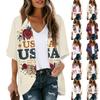 Women's Independence Day Print Cardigan, Loose-Fit Tunic, Casual Shirt