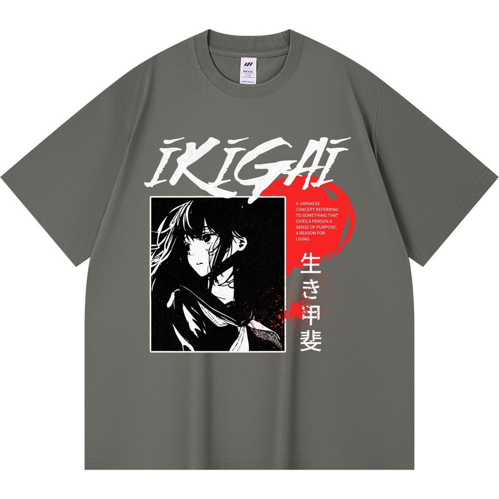 

230GSM 100% Cotton T-Shirt Ikigai Japanese Style Print Tees Funny Harajuku Style Combed Cotton Tshirt XS абрикосовый