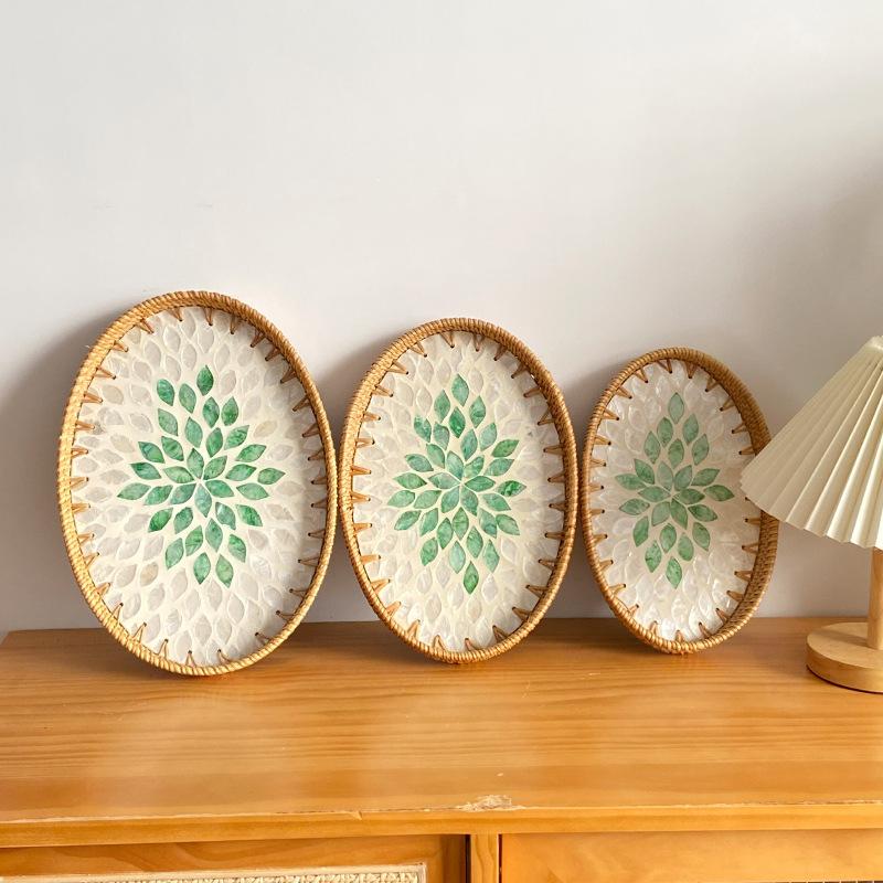 Rattan color inlaid shell storage basket living room light luxury storage basket fruit snack plate entrance key storage tray