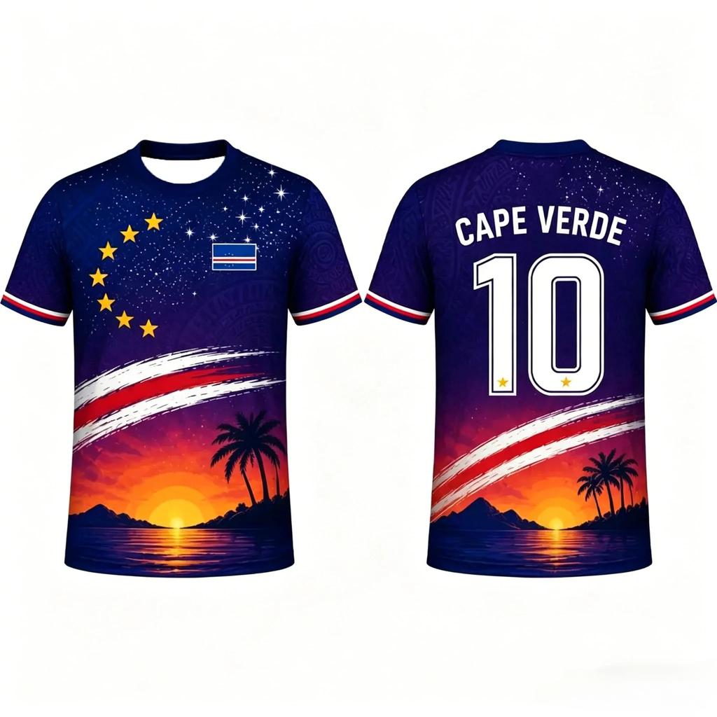 Cape Verde football jersey, 3D tropical print, family size, suitable for children and adults, for training, fitness and running.