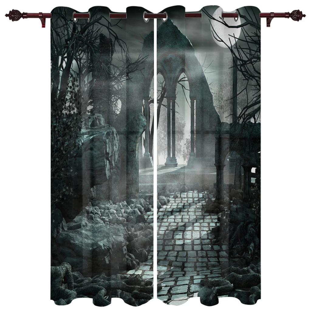 Halloween Architecture Horror Night Curtains Bedroom Living Room Drapes Kitchen Children Window Curtain Home Decor Made Of Polyester Great Treatment