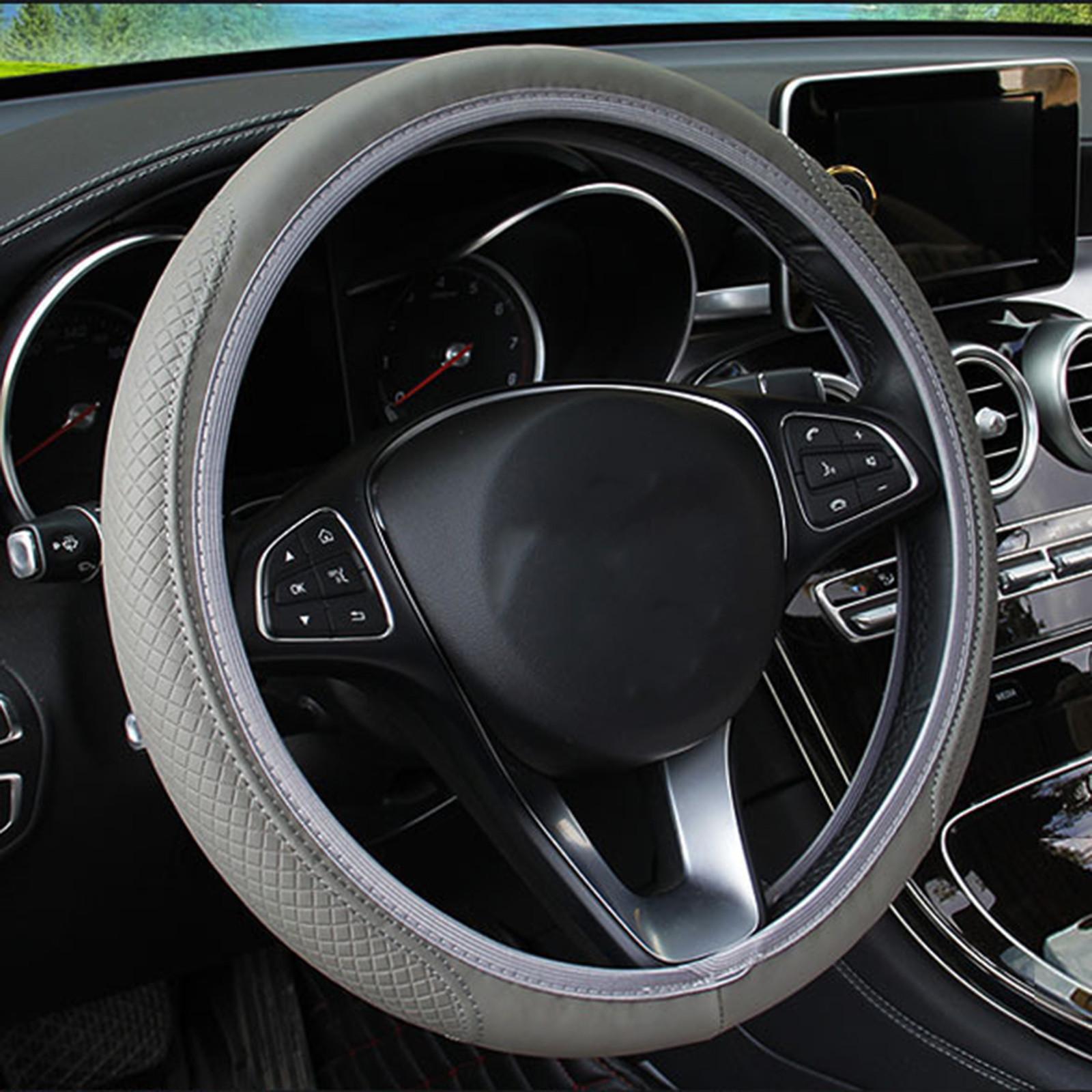 

Чехол на рулевое колесо автомобиля из долговечной искусственной кожи, универсальный 15-дюймовый чехол для легкового грузовика-внедорожника, дышащие нескользящие автоматические чехлы на руль One Size серый