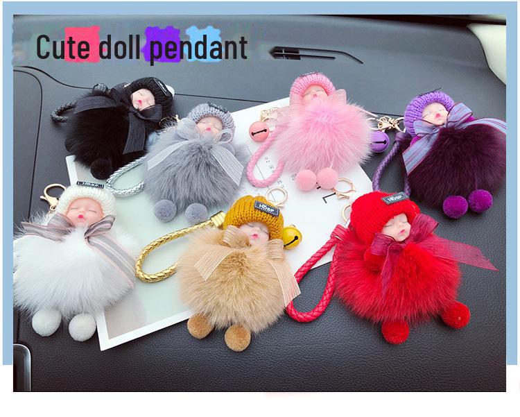 Korean Bow Keychain: Squinting Doll with Fox Fur Pendant - A Unique Japanese and Korean Gift