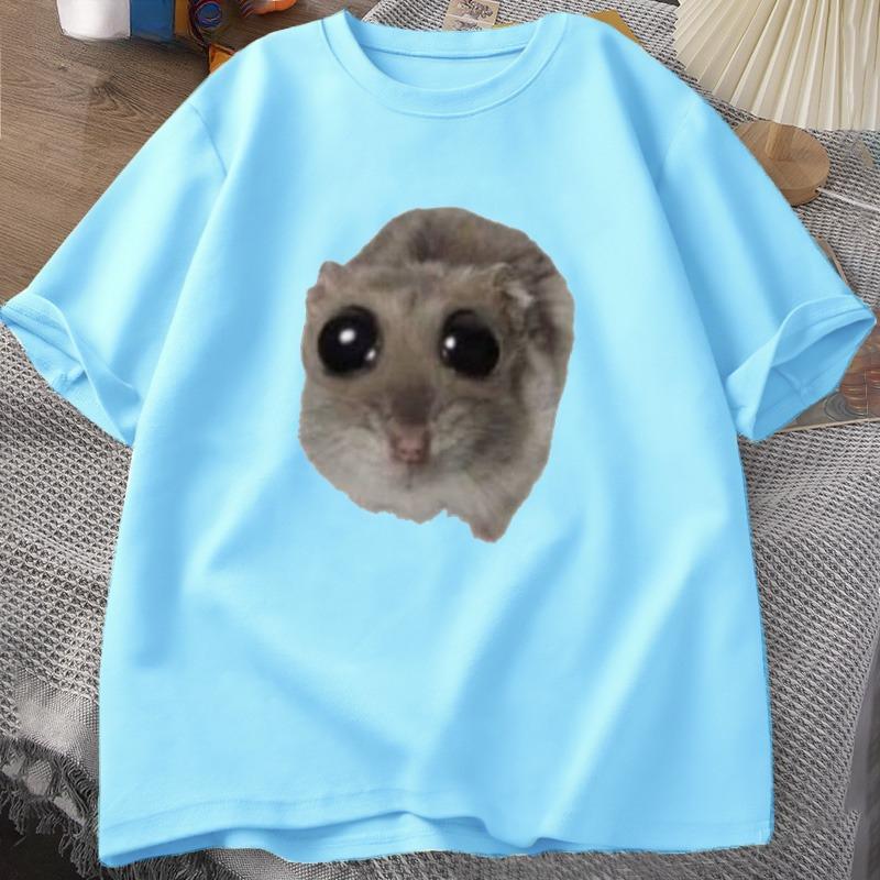 Sad Hamster T Shirt Funny Cute Cat Hamster Meme Trend Tshirt for Unisex WOMEN Cotton Tshirt Summer Short Sleeve Unisex Tee tops