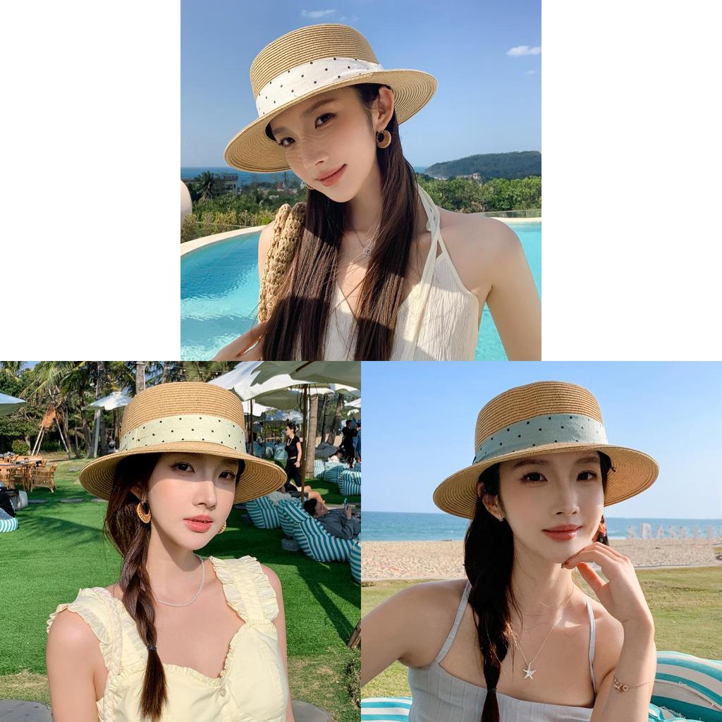 French Elegant Straw Hat With Wide Brim For Summer Sun Protection