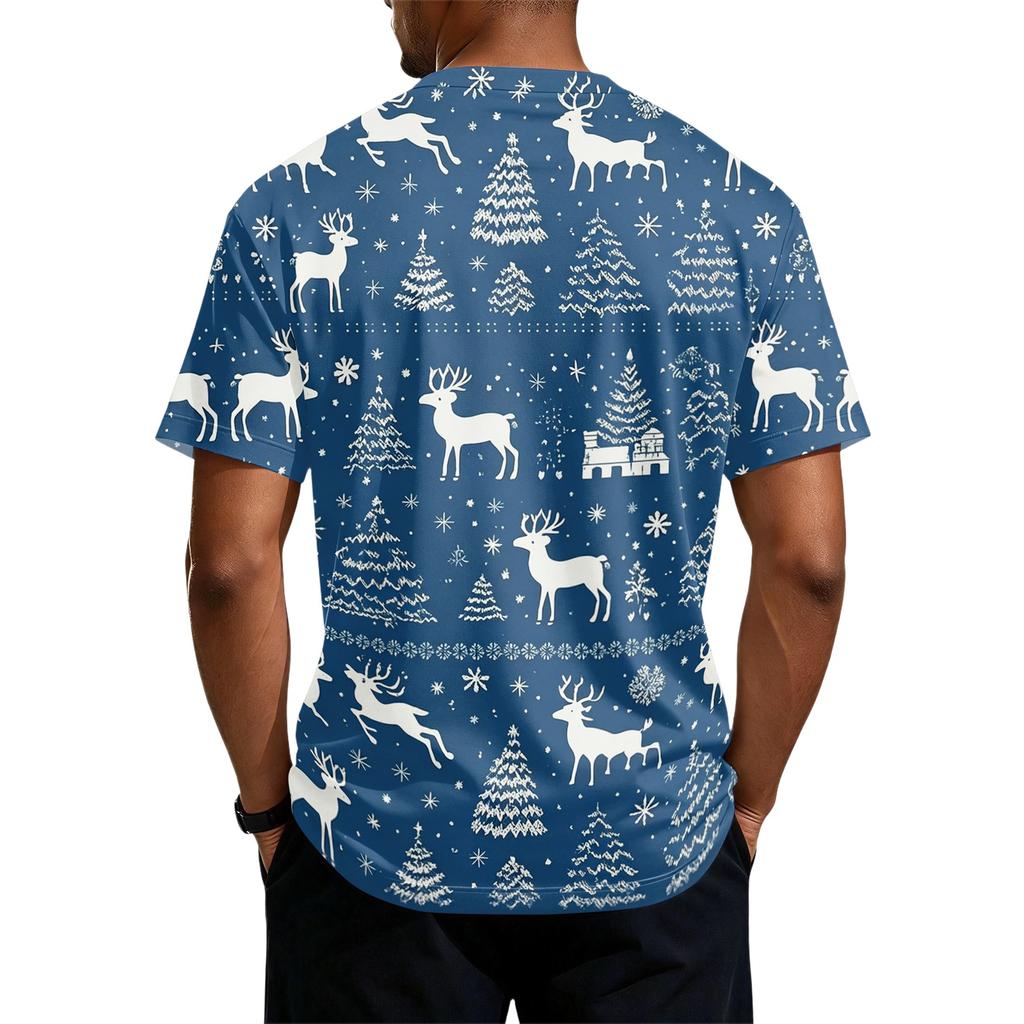 Men's Quick-Dry Neck Short Sleeve T-Shirt with Christmas Print