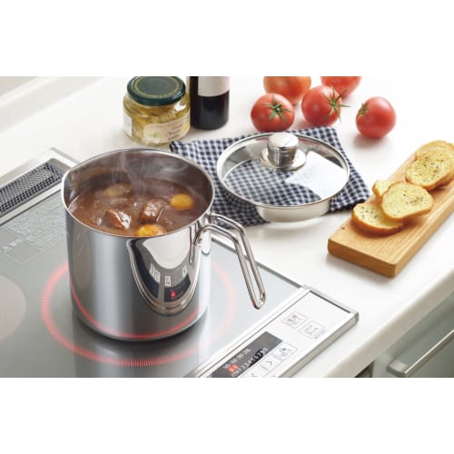 Yoshikawa SJ3355 Deep Saucepan, 16cm, 3.2L, 3200ml, Stainless Steel with Glass Lid, Induction and Direct Heat Compatible, Simple Design