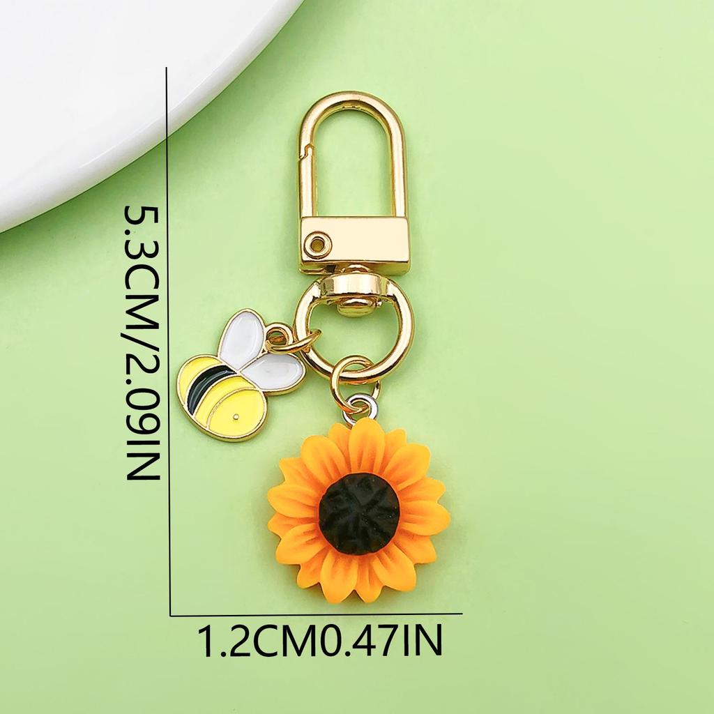 Personalized Pearl Bee & Sunflower Honeycomb Keychain Charm