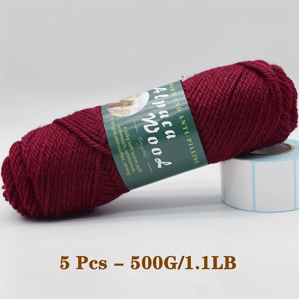5er-Pack Alpakawolle Garn, Weiche & Warme Mischung zum Stricken von Pullovern, Schals, Mützen - Jeweils 0,5 kg, Mehrfarbige Auswahl