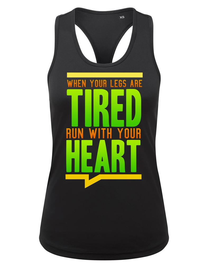 

Womens Performance Slim Racerback Vest LEGS Tired Run With HEART Running TriDri S