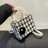 Wool Blend Girl Shoulder Bag With Plaid Pattern For Casual Daily Use