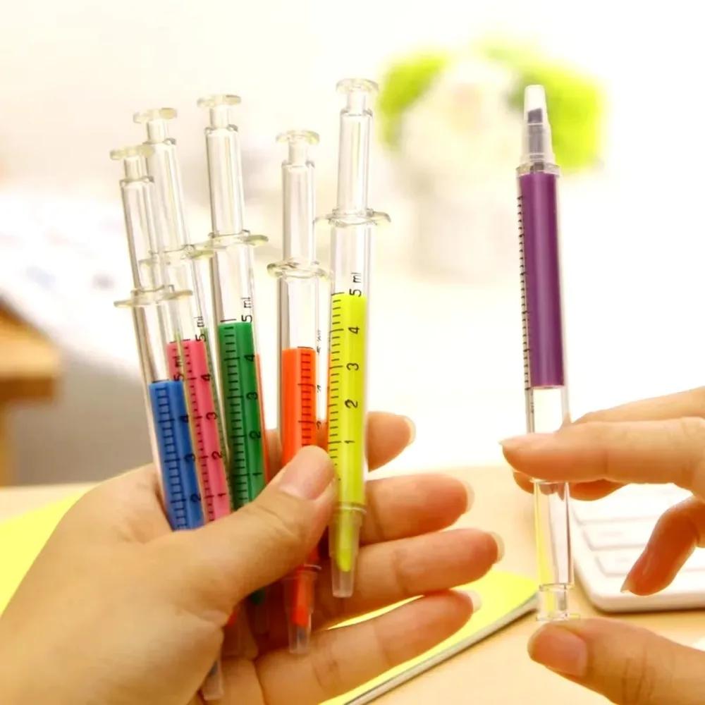 Penna Fluorescente Divertente Kawaii a Forma di Siringa con Ago Penna a Sfera Colorata Meccanica Utilizzata Per Ufficio e Scuola Strumenti di Scrittura Chiave