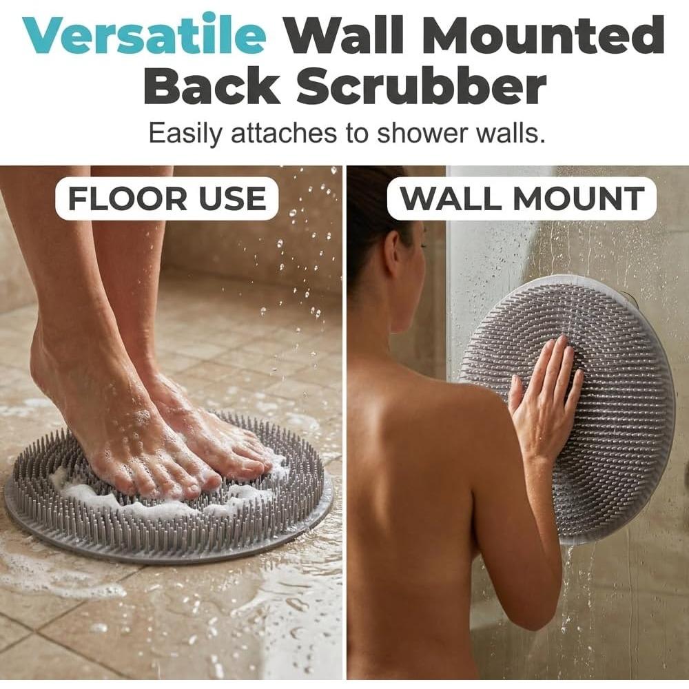 Shower Foot and Back Scrubber, New Silicone Mat with Hanging Hole Suction Cups Body Cleansing Shower Foot Scrubber Back Massager Pad for Men Women