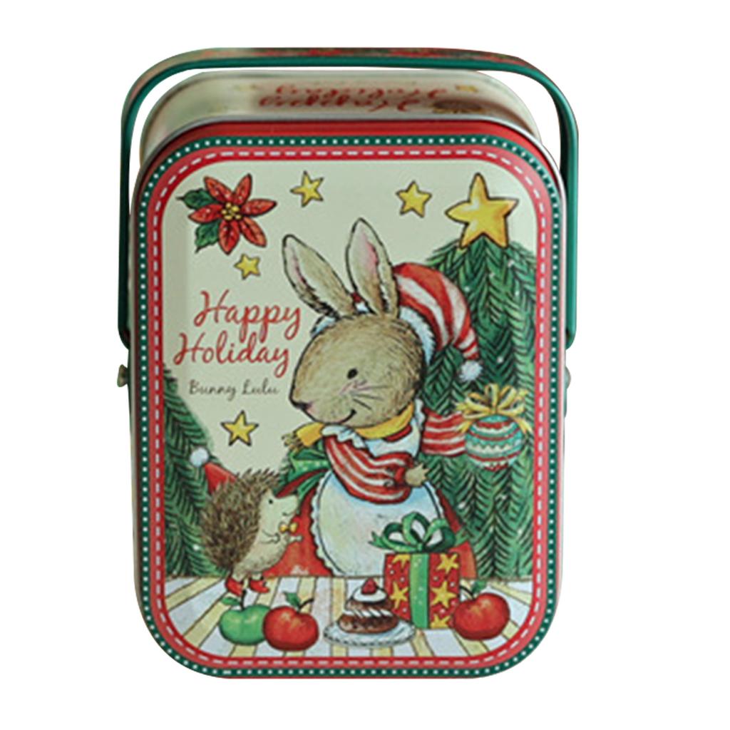 Metal Rabbits Candies Tin Box With Handle Portable Biscuits Storage Case Cartoon Pattern Candy Box For Present Wrapping Supplies