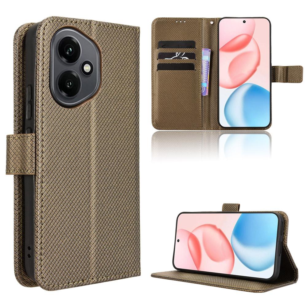 

For Honor 400 5G (Global) Leather Wallet Case with Strap Diamond Texture Phone Cover Brown