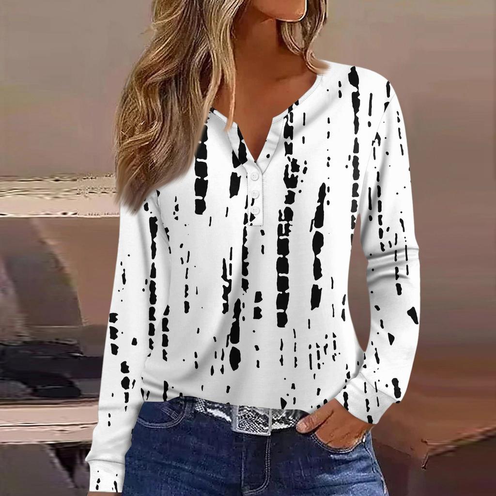Women's T Shirt Tee Button Long Sleeve Daily Weekend Fashion Basic V- Neck Regular Top