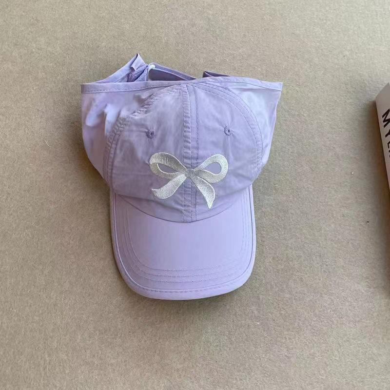 

1Pc Summer Quick Drying Sun Visor Hats For Kids Boys Girls Fashion Embroidered Bow Empty Top Ponytail Baseball Cap Children Hat фіолетовий
