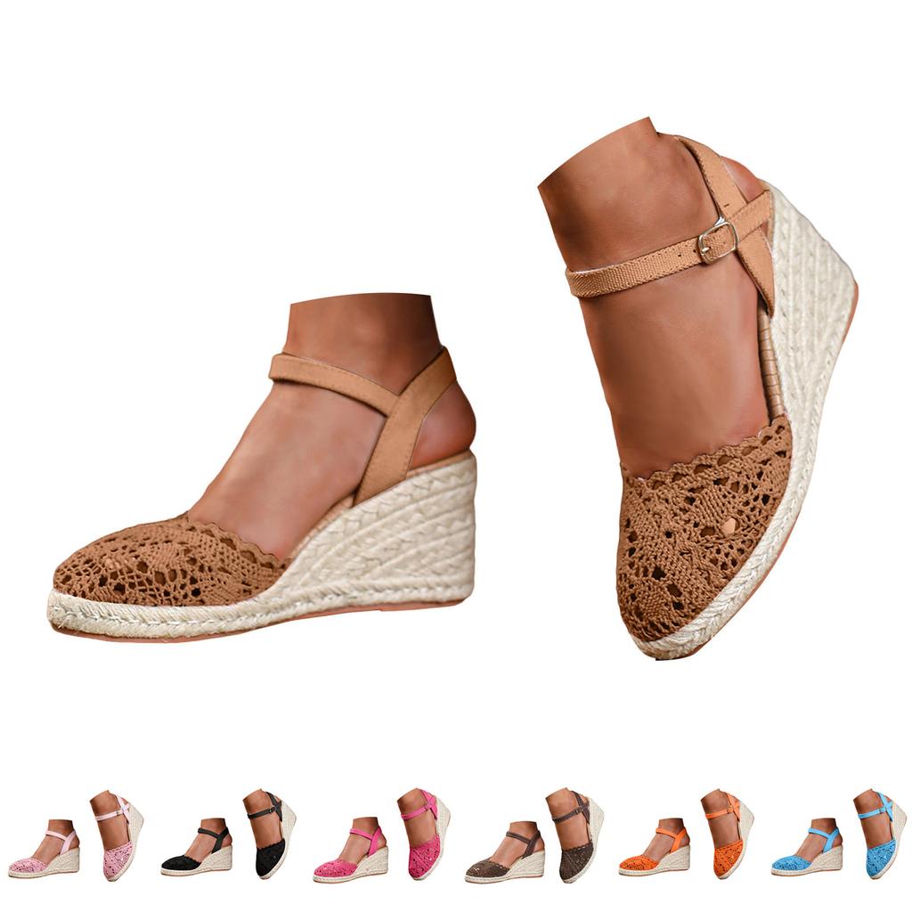 Women'S Wedge Heel Platform Fabric Shoes With Closed Toe Cutout Design Strap Tan Sandals For Women Dressy Sandals For Women Size