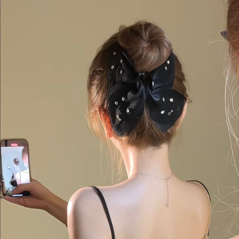 

Korean Style Chiffon Butterfly Sparkling Diamond Large Shark Clip Headdress For Women Simple Temperament Hair Shark Clip