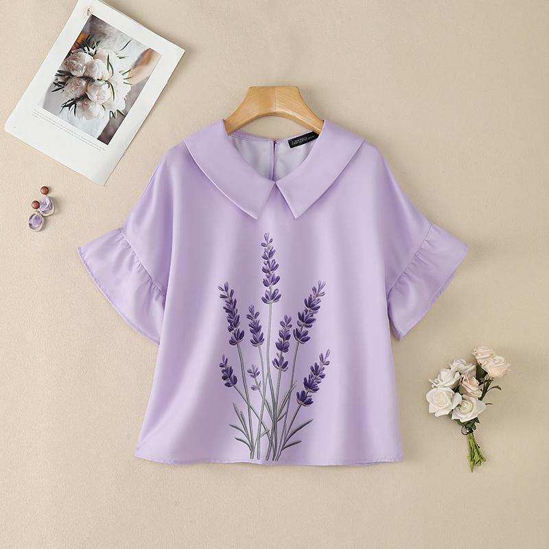 ZANZEA Women Floral Print Casual Turn Down Collar Looose Summer Short Sleeve Blouse