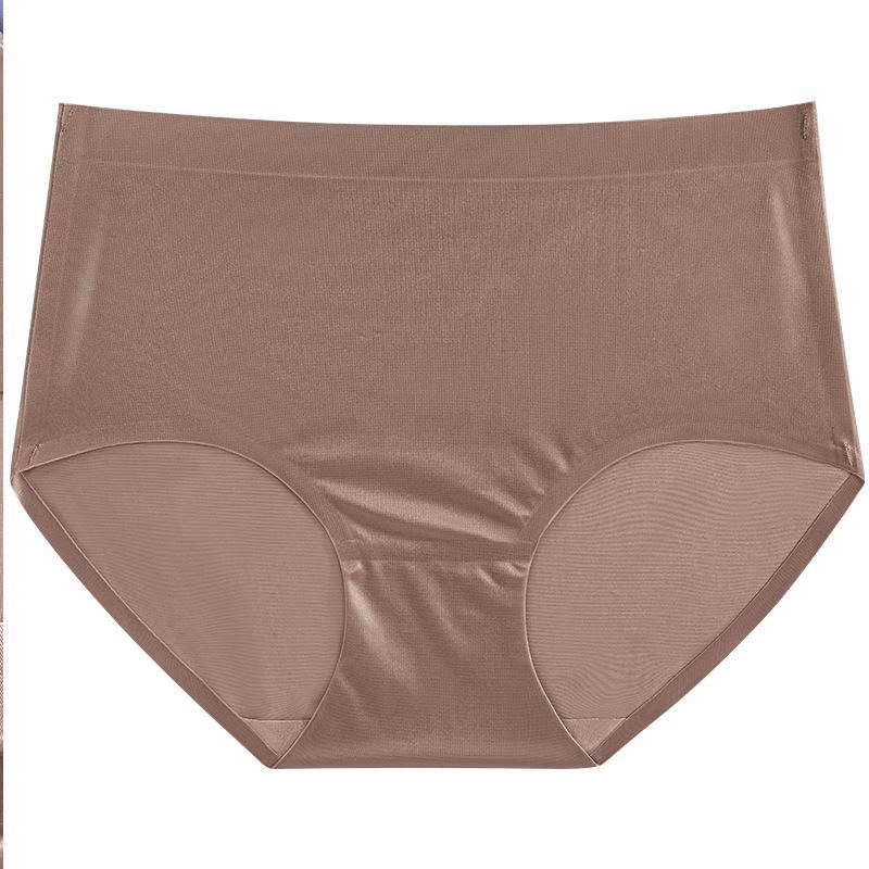 Plus Size Ladies Summer Thin Shiny Bread Hip No Trace Ice Silk Breathable High Waisted Briefs