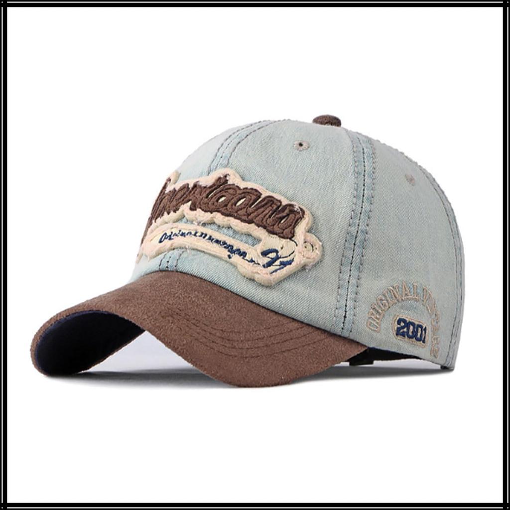 Baseball Antique Denim CA870 [White Fang] Hat, Cap, Logo, Cap, 3D, Stylish, Cool, Men's (Light Blue)