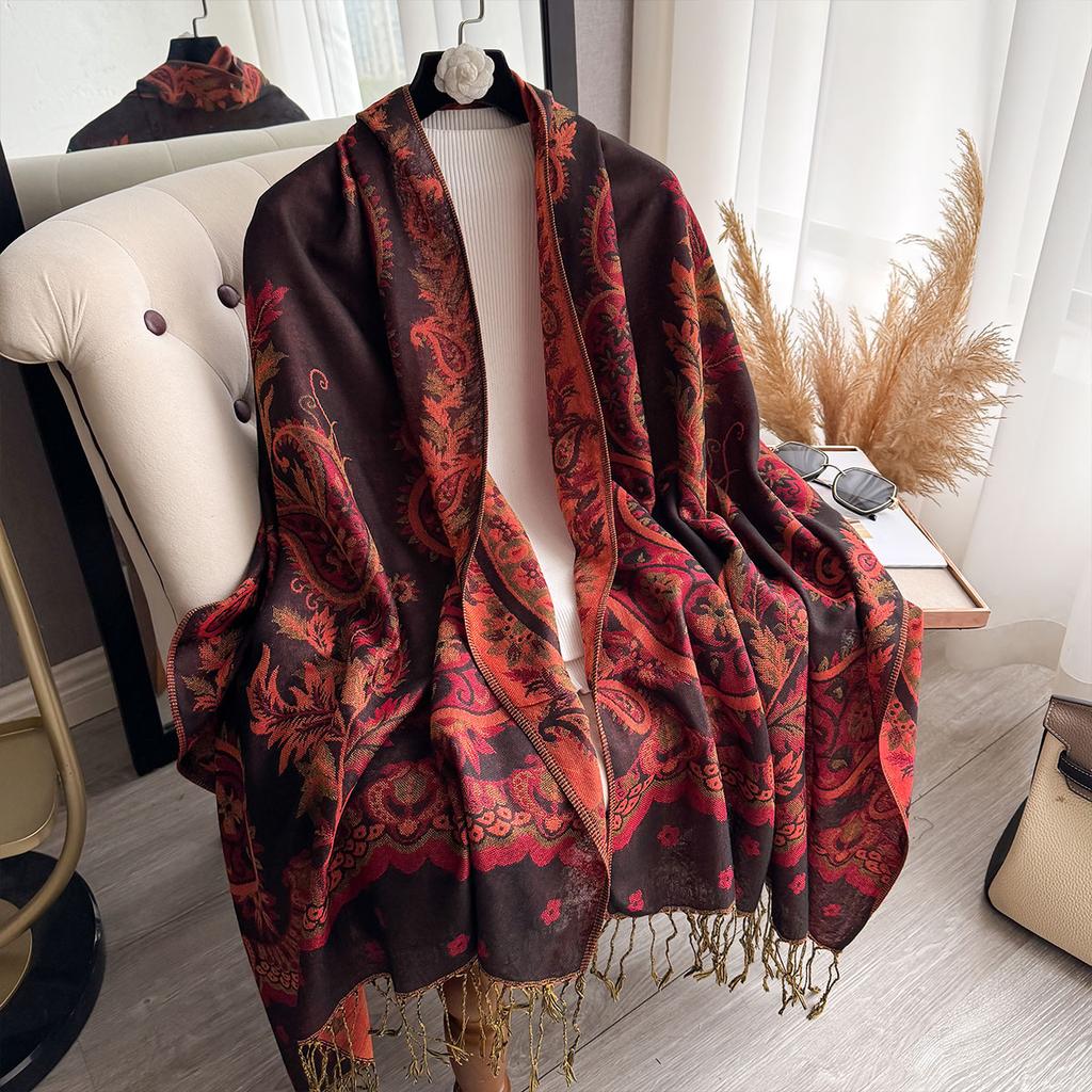 Women Scarf Luxury Bohemian Style Shawl Jacquard Paisley Pattern Designer Tassel Blanket Design Lady Muslim Hijab Pashmina