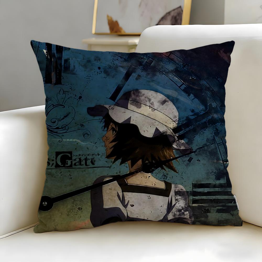 classic anime Steins Gate Cushion Cover Soft EasyWash Pillow Case Versatile for Couch Bed Travel and Office