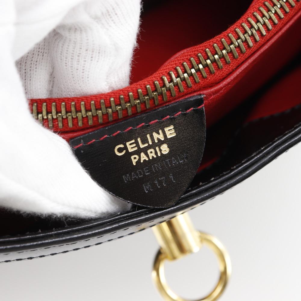 CELINE logo Shoulder Bag vintage black Calfskin Women Used