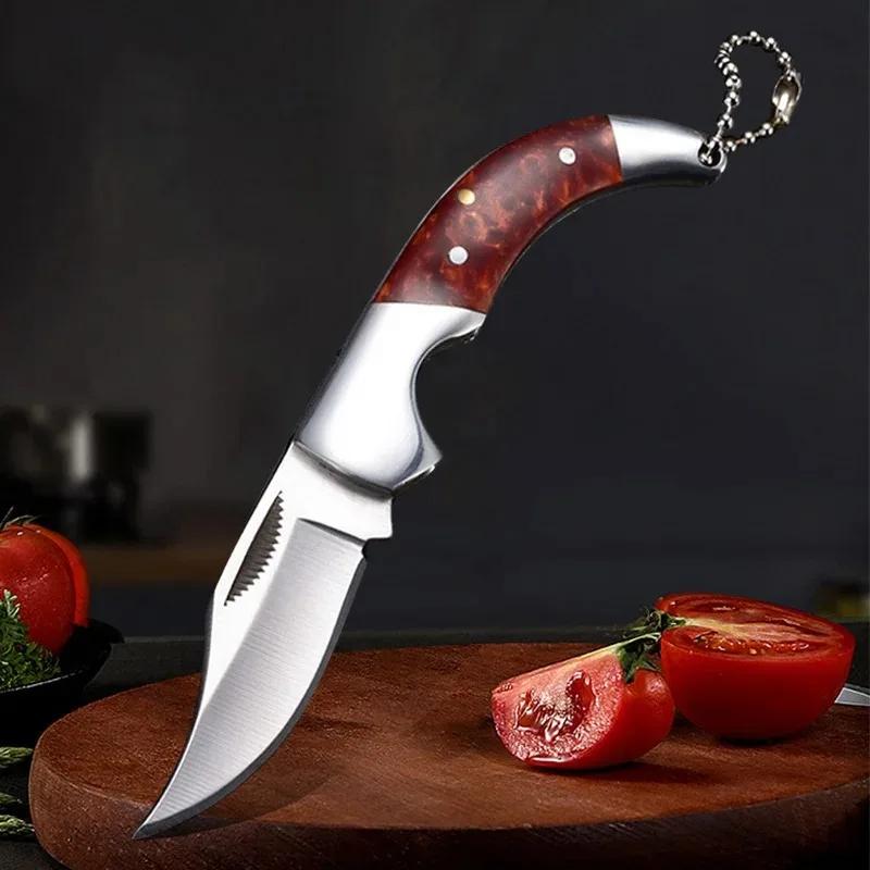 Stainless Steel Cut Fruit Knife Wooden Handle Folding Knife Household Melon Fruit Paring Vegetables Knife Pocket Knife