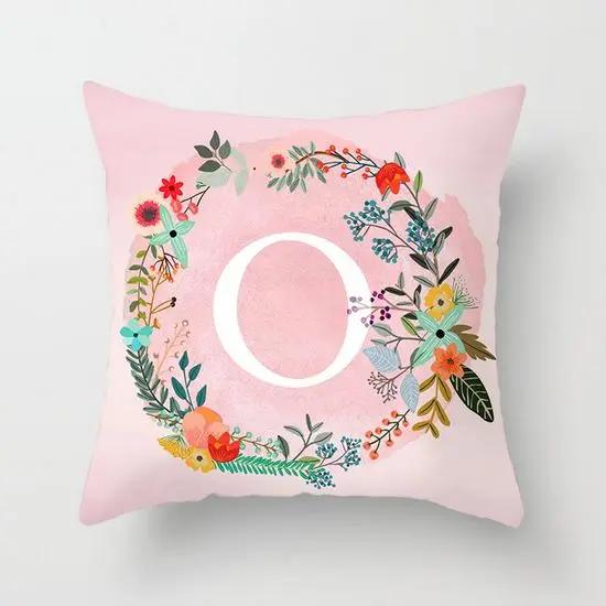Pink Decorative Pillow Cover 26 Letters In A Wreath Background Pillowcase For Home Decorative Alphabet Cushion Cover 45X45Cm
