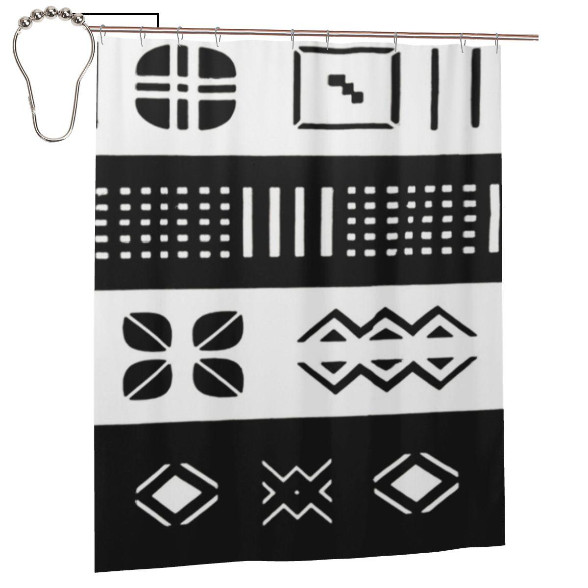 

African Bogolan Mudcloth Pattern Shower Curtain Bathroom Polyester Waterproof Bath Curtains With Hooks W60H190(CM)-1 Pcs