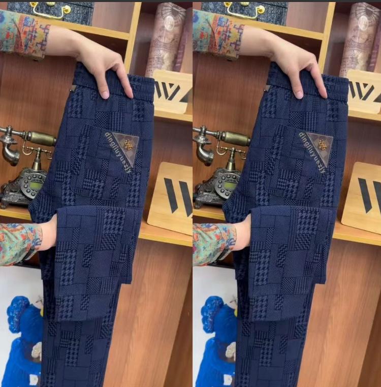 Men's pants Elastic quick-drying sports casual pants Plaid embroidered trendy fashion versatile handsome leggings