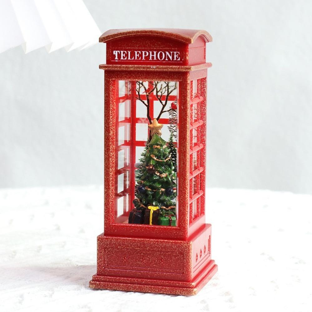Telephone Booth Phone Booth Decor with Christmas Tree Ornaments Santa Claus LED Lights Battery Operated Christmas Phone Booth