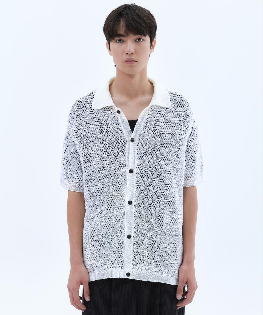 TRIP LE SENS Washable Crochet Half Knit Shirt_White