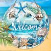 Summer Beach Welcome Sign Blue Ocean Shell Starfish Print Wood Hanging Decor Porch Wreath Home Pendant Ornament for Garden Room No Electricity Needed