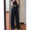 Womens High-Waisted Wide-Leg Tencel Denim Pants Loose Flowy Cropped Full-Length Deep Blue 2026