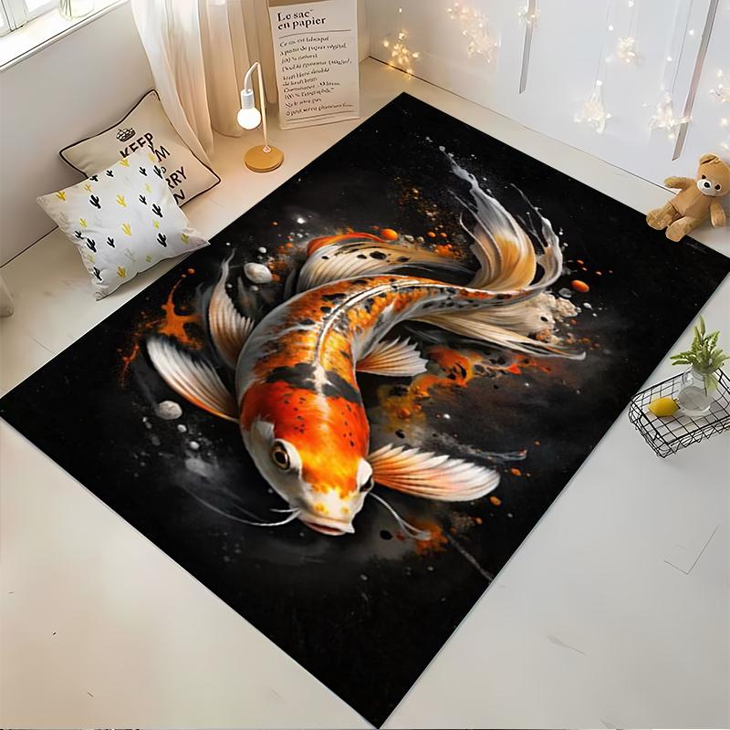 Koi Fish Carpet with Abstract Black and Orange Design for Living Room Suitable for use as an anti-slip for living room bedroom sofas