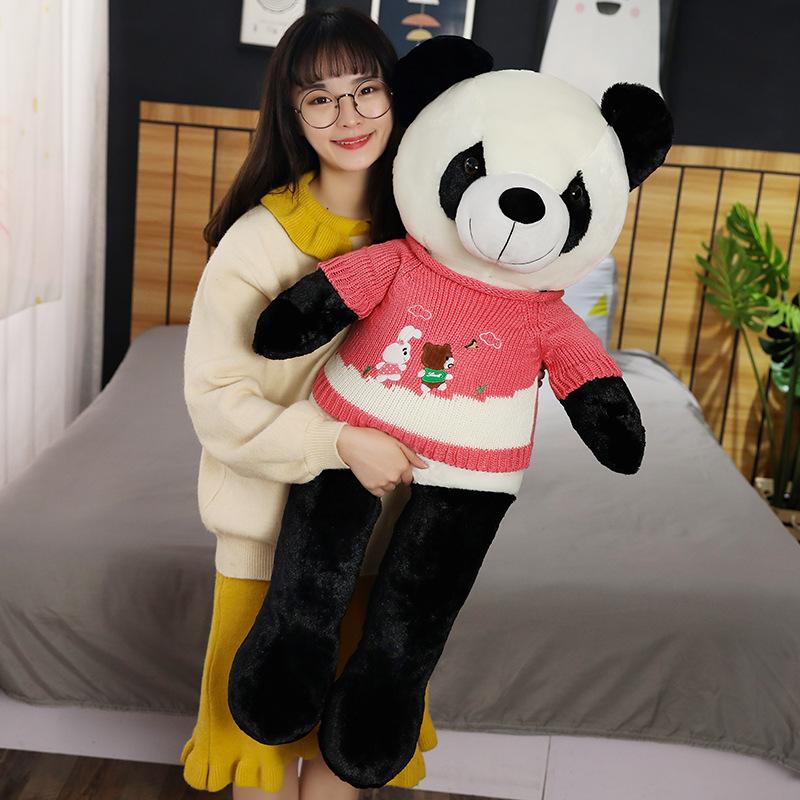 Cute Sweater Panda Plush Toy Cloth Doll Large National Treasure Black And White Panda Doll Girl Birthday Gift